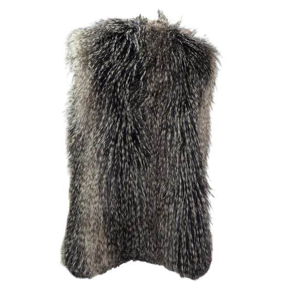 Via Spiga Faux Feather Fox Fur Open Vest Fully Lined Blk/Tan Sz L - Picture 3 of 5